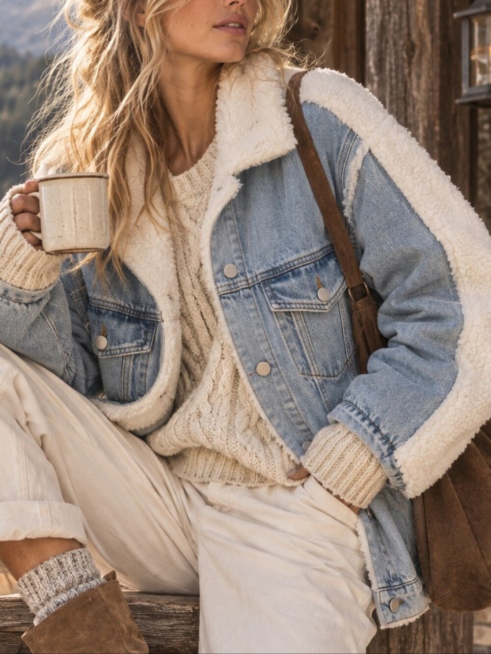 NWT Denver Dreams Sherpa Denim Magnolia Oversized Barn Chore Jacket
